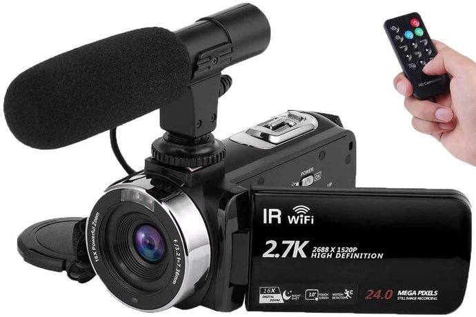 Video Camera, 2.7K 24MP 16X Digital Zoom Vlogging Camera WiFi with Night Vision, 3.0