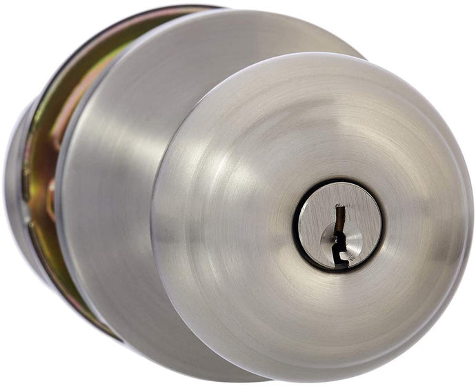 Entry Door Knob With Lock, Classic, Satin Nickel PACK OF 1