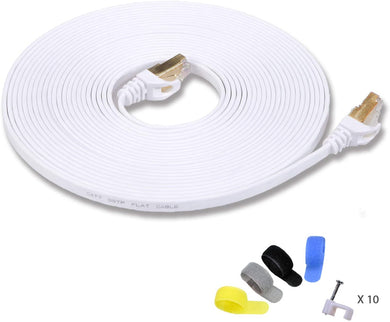 Cat 7 Shielded Ethernet Cable 25 ft White (Highest Speed Cable) Cat7 Flat Ethernet Patch Cables - Internet Cable for Modem, Router, LAN, Computer - Compatible with Cat 5e,Cat 6 Network