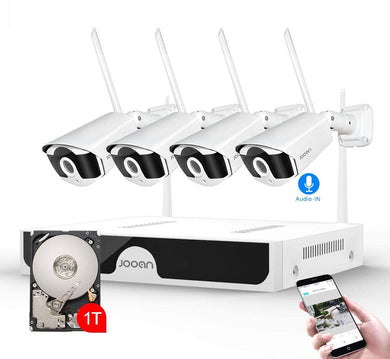 JOOAN【2020 updated】3MP Security Camera System wireless,8-Channel NVR&4Pcs FHD 1296P(clearer than 1080P)Audio Record CCTV Cameras,Waterproof&Good Night Vision,Motion Dectection&Email Alarm(1TB Hard Drive pre-installed)