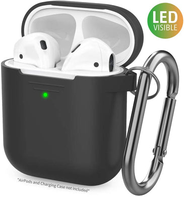 AhaStyle Upgrade AirPods Case Protective Cover Skin [Front LED Visible] Silicone Compatible with Apple AirPods 2 & 1 (Black)