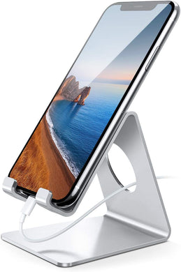Cell Phone Stand, Lamicall Phone Stand : Cell Phone Holder, Cardle, Base, Dock for Desk Office Compatible with All Smartphone, iPhone 11 pro X Xr Xs 8 plus 7 Se, Galaxy S20 S10 S9 A71 A70 A51 , Kindle, LG Accessories - Silver