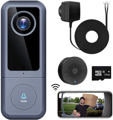 WiFi Video Doorbell Camera, XTU Doorbell Camera with Chime, 2K Ultra HD, 2-Way Audio, Cloud Storage and 32GB SD Card Included, Easy Installation (Existing Doorbell Wiring or Provided Adapter)