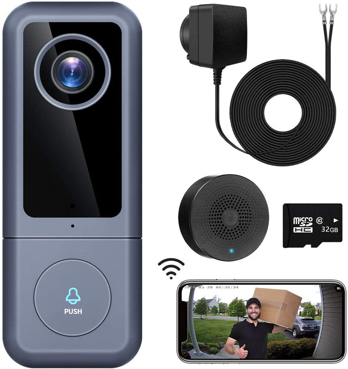 WiFi Video Doorbell Camera, XTU Doorbell Camera with Chime, 2K Ultra HD, 2-Way Audio, Cloud Storage and 32GB SD Card Included, Easy Installation (Existing Doorbell Wiring or Provided Adapter)