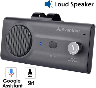 Avantree CK11 Hands Free Bluetooth for Cell Phone Car Kit, Loud Speakerphone, Siri Google Assistant Support, Motion AUTO ON, Volume Knob, Wireless in Car Handsfree Speaker with Visor Clip – Titanium