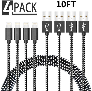 iPhone Charger Cable, MFI Certified 4Pack 10FT Lightning Cable Durable High Speed Nylon Braided USB Fast Charging Cord Compatible iPhone 11Pro MAX ,11 Pro, Xs MAX, XR, 8, 8 Plus, 7, 7 Plus, 6s, 6s Plus and More