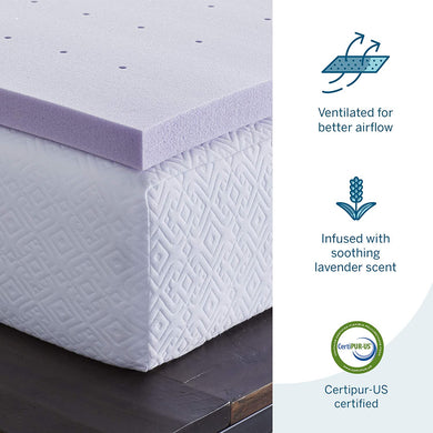 LUCID 2 Inch Lavender Infused Memory Foam Mattress Topper - Ventilated Design - California King Size