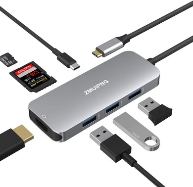 7 in 1 USB C Hub Adapter for MacBook Pro 2019/2018/2017, MacBook Air 2018/2019 and More with 4K HDMI,3 USB 3.0 Ports, 100W Power Delivery and SD Micro SD Card Reader