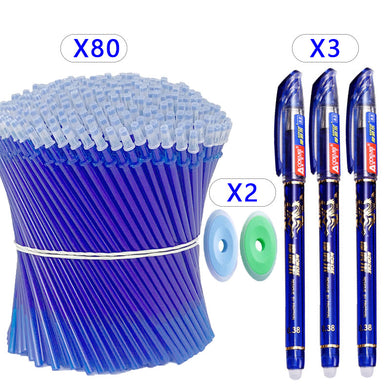 85Pcs/Set Erasable Pen Gel Pens School Gel Pen 0.5mm Blue Pens Refills Rod Washable Student Writing Office Kawaii Stationery