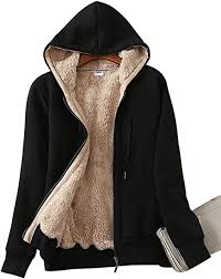 Yeokou Women's Casual Winter Warm Sherpa Lined Zip Up Hooded Sweatshirt Jacket Coat