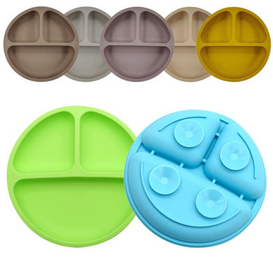 Baby Silicone Dining Plate Kids Feeding Plate Sucker Bowl Solid Cute Smile Face Children Dishes Toddler Training Tableware