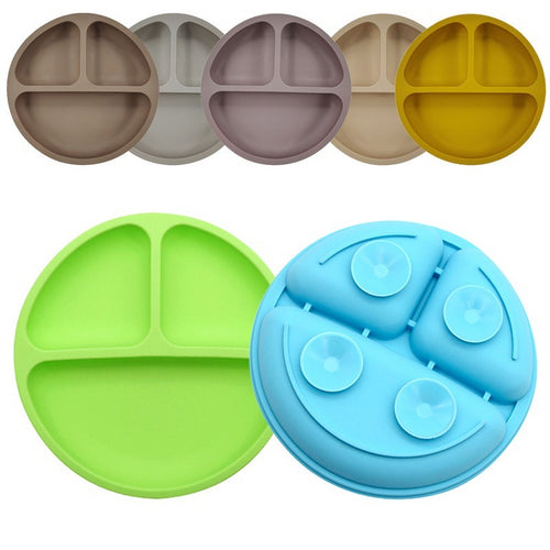 Baby Silicone Dining Plate Kids Feeding Plate Sucker Bowl Solid Cute Smile Face Children Dishes Toddler Training Tableware