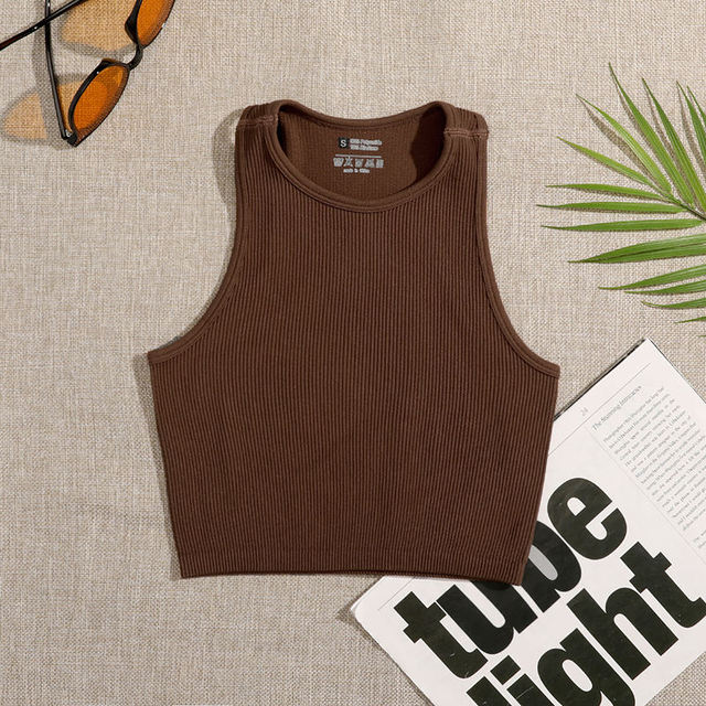 Crop Top Women Solid Basic T-shirts Vest Seamless Streetwear Elastic R –
