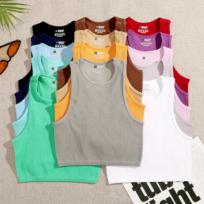 Crop Top Women Solid Basic T-shirts Vest Seamless Streetwear