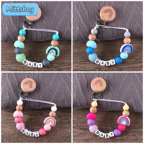 Custom Name Handmade Personalize Dummy Clips Pacifier Clips Holder Baby Silicone Rainbow Pacifier Holder Chain Baby Teether Gift