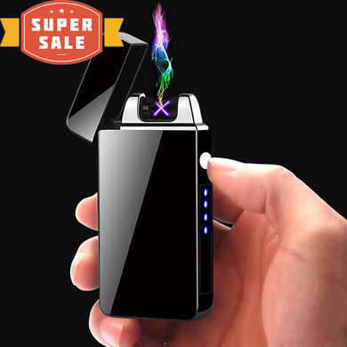 Dual Arc Windproof Flameless Lighter with LED power display USB Touch Metal Plasma Lighter Portable Men's gift