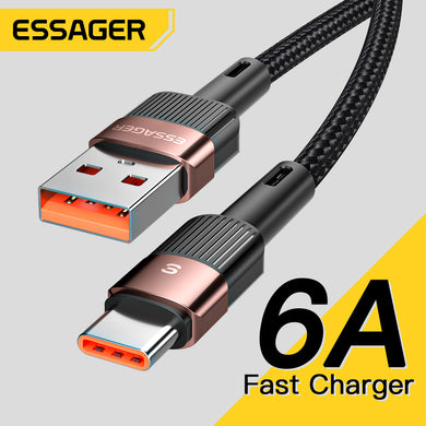 Essager 6A USB Type C Cable For Huawei P30 Pro 66W Fast Charging Wire USB-C Charger Data Cord For Samsung Realme Oneplus Poco F3
