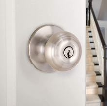 Basics Entry Door Knob With Lock, Classic, Satin Nickel