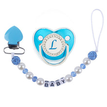 Luxury Blue Baby Pacifier BPA Free Silicone Pacifier Name Initial Letter With Clip Cartoon Infant Silicone Orthodontic Pacifier