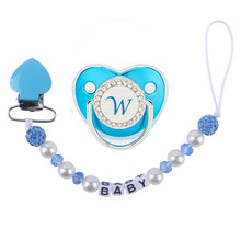 Luxury Blue Baby Pacifier BPA Free Silicone Pacifier Name Initial Letter With Clip Cartoon Infant Silicone Orthodontic Pacifier