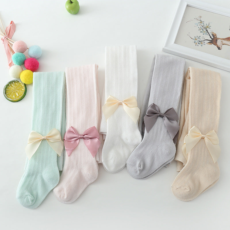 Girls Cute Bow Decor Solid Color Pantyhose Children's Baby - Temu Japan