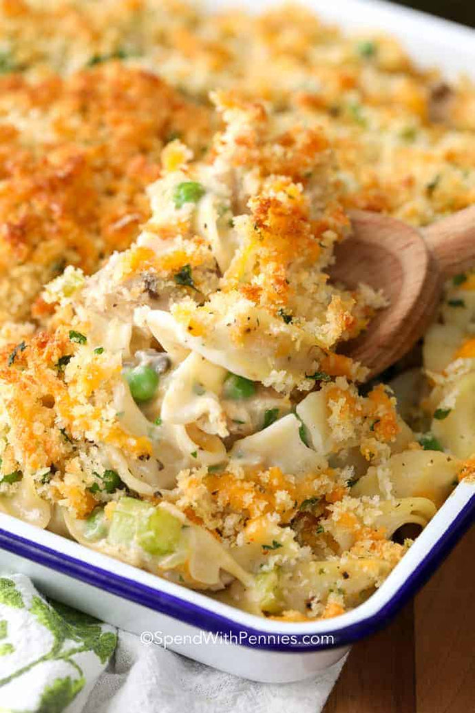Tuna Noodle Casserole with Large Broad Egg Noodles with Peas and Carrots 100% Kosher Pack Of 10 Frozen Meals