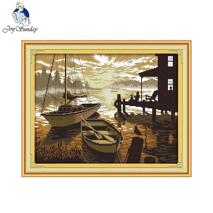 Joy Sunday Scenery style The sunset scenery Needlecraft cross stitch free patterns pinterest embroidery designs for home decort