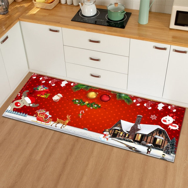 Christmas Pattern Kitchen Mat Bedroom Entrance Doormat  Living Room Carpet 3D Home Floor Decoration Bathroom Non-Slip Rug - DeliverMyCart.com