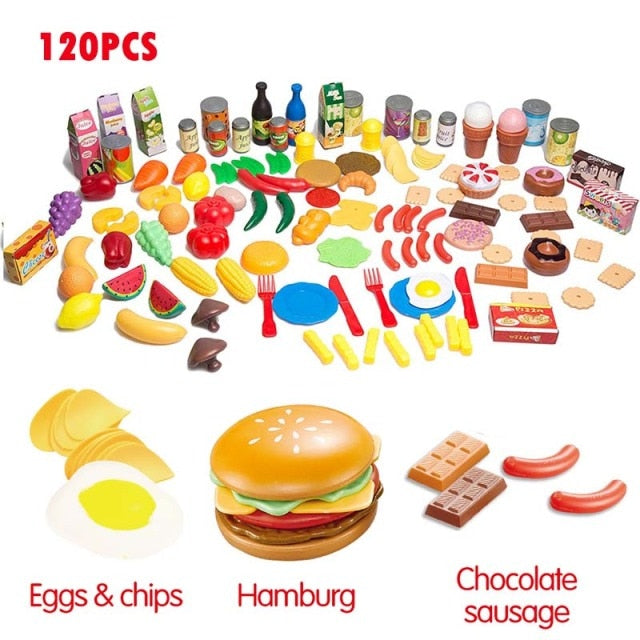 140 Pcs Cutting Fruits Vegetables Pretend Play kids Kitchen Toys Miniature Safety Food Sets Educational Classic Toy for Children