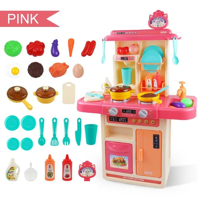 28 Pcs Kids Pretend Play Simulation Kitchen Set Chef Cooking Game Miniature Food Mini Cookware Spray Light Toy Children Gift