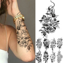 Black Large Snake Flower Fake Tattoo Sticker For Women Dot Rose Peony Temporary Tattoos DIY Water Transfer Tatoos Girls