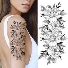 Black Large Snake Flower Fake Tattoo Sticker For Women Dot Rose Peony Temporary Tattoos DIY Water Transfer Tatoos Girls