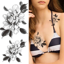 Black Large Snake Flower Fake Tattoo Sticker For Women Dot Rose Peony Temporary Tattoos DIY Water Transfer Tatoos Girls