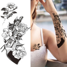 Black Large Snake Flower Fake Tattoo Sticker For Women Dot Rose Peony Temporary Tattoos DIY Water Transfer Tatoos Girls