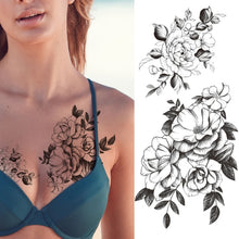 Black Large Snake Flower Fake Tattoo Sticker For Women Dot Rose Peony Temporary Tattoos DIY Water Transfer Tatoos Girls