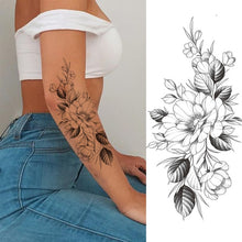 Black Large Snake Flower Fake Tattoo Sticker For Women Dot Rose Peony Temporary Tattoos DIY Water Transfer Tatoos Girls