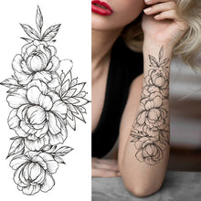 Black Large Snake Flower Fake Tattoo Sticker For Women Dot Rose Peony Temporary Tattoos DIY Water Transfer Tatoos Girls