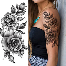 Black Large Snake Flower Fake Tattoo Sticker For Women Dot Rose Peony Temporary Tattoos DIY Water Transfer Tatoos Girls