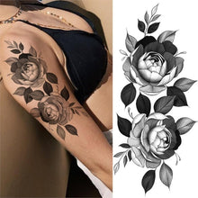 Black Large Snake Flower Fake Tattoo Sticker For Women Dot Rose Peony Temporary Tattoos DIY Water Transfer Tatoos Girls