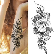 Black Large Snake Flower Fake Tattoo Sticker For Women Dot Rose Peony Temporary Tattoos DIY Water Transfer Tatoos Girls