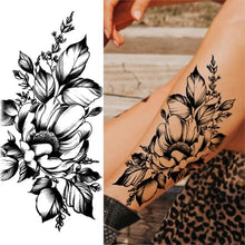 Black Large Snake Flower Fake Tattoo Sticker For Women Dot Rose Peony Temporary Tattoos DIY Water Transfer Tatoos Girls