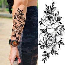 Black Large Snake Flower Fake Tattoo Sticker For Women Dot Rose Peony Temporary Tattoos DIY Water Transfer Tatoos Girls