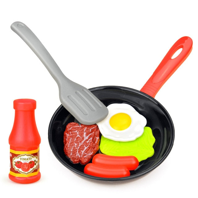 8 PCS Kitchen Food Toys Simulation Kitchenware Play Set Pretend Play Pot Steak Vegetable Bread Hot Dog Omelette Children Girl Toy - DeliverMyCart.com