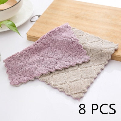 8 pieces Household Super Absorbent Microfiber Towel Kitchen Dish Cloth Non-Stick Oil Washing  Rag Tableware Cleaning Wiping Tool