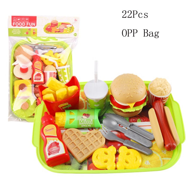Children kitchen food toys 16 Pcs 22 Pcs/Set Play house simulation toys Burger Fries Hot Dog Set Educational Toys For kids