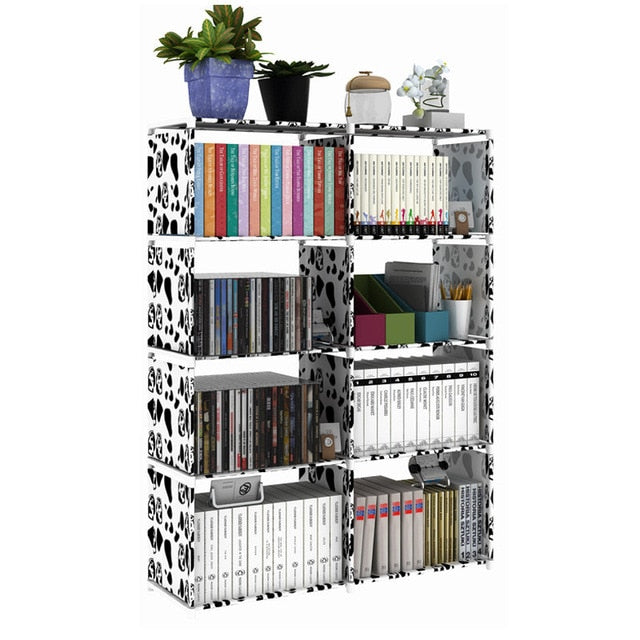 Fashion Double Row Bookshelf Nonwoven Fabric Easy Installation Book Stand Sundrise Storage Cabinet DIY Shelf Bookcase for Home