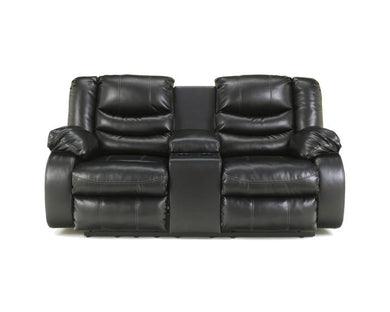 Signature Design by Ashley leather double reclining loveseat in black with console Free Delivery
