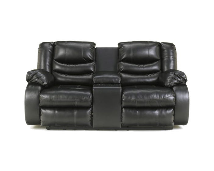 Signature Design by Ashley leather double reclining loveseat in black with console Free Delivery
